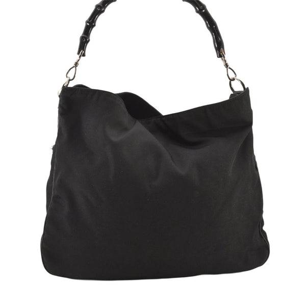 Authentic GUCCI Bamboo Shoulder Hand Bag Purse Nylon Leather 0011577 Black 5671K