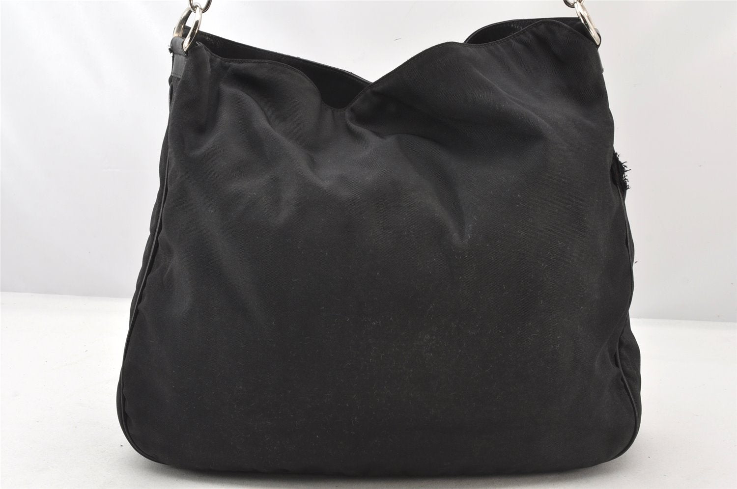 Authentic GUCCI Bamboo Shoulder Hand Bag Purse Nylon Leather 0011577 Black 5671K