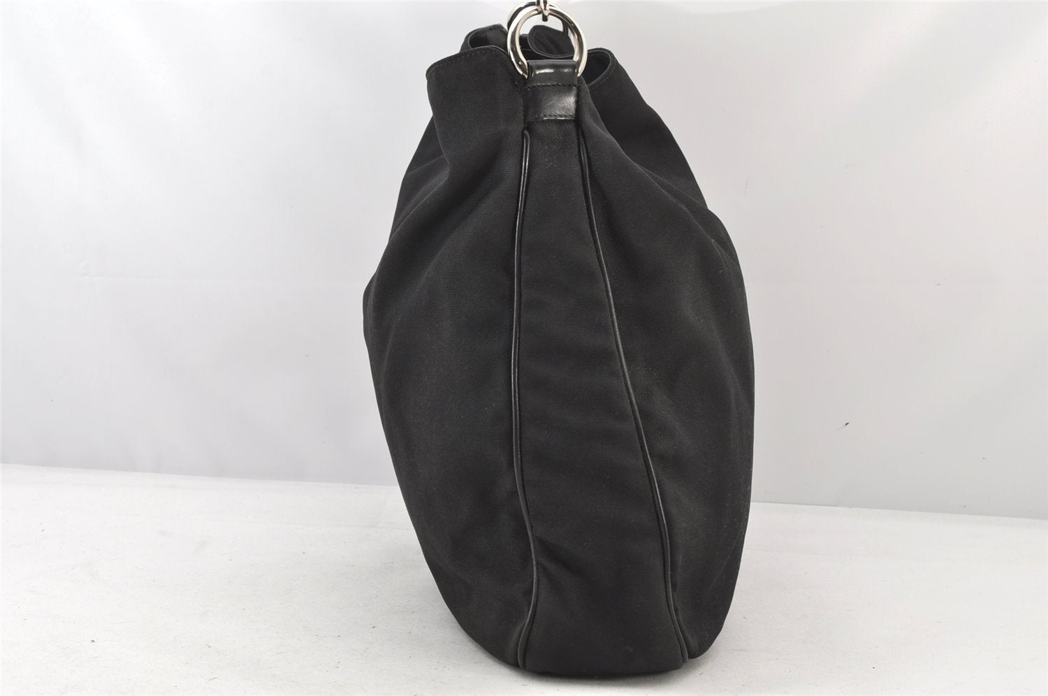 Authentic GUCCI Bamboo Shoulder Hand Bag Purse Nylon Leather 0011577 Black 5671K
