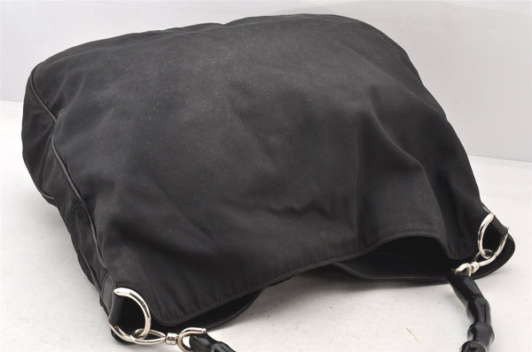 Authentic GUCCI Bamboo Shoulder Hand Bag Purse Nylon Leather 0011577 Black 5671K