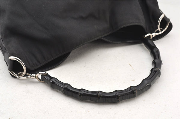 Authentic GUCCI Bamboo Shoulder Hand Bag Purse Nylon Leather 0011577 Black 5671K