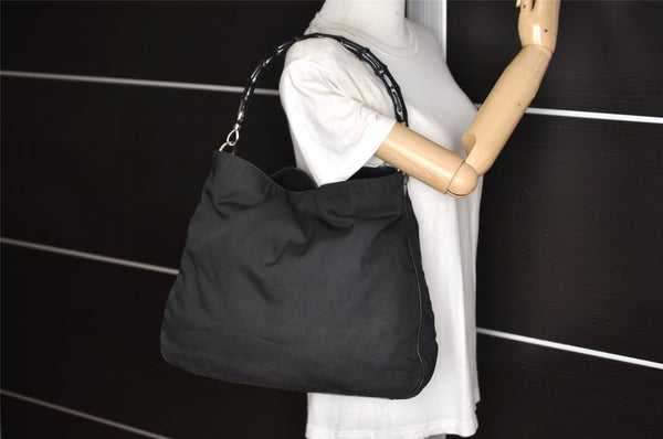 Authentic GUCCI Bamboo Shoulder Hand Bag Purse Nylon Leather 0011577 Black 5671K