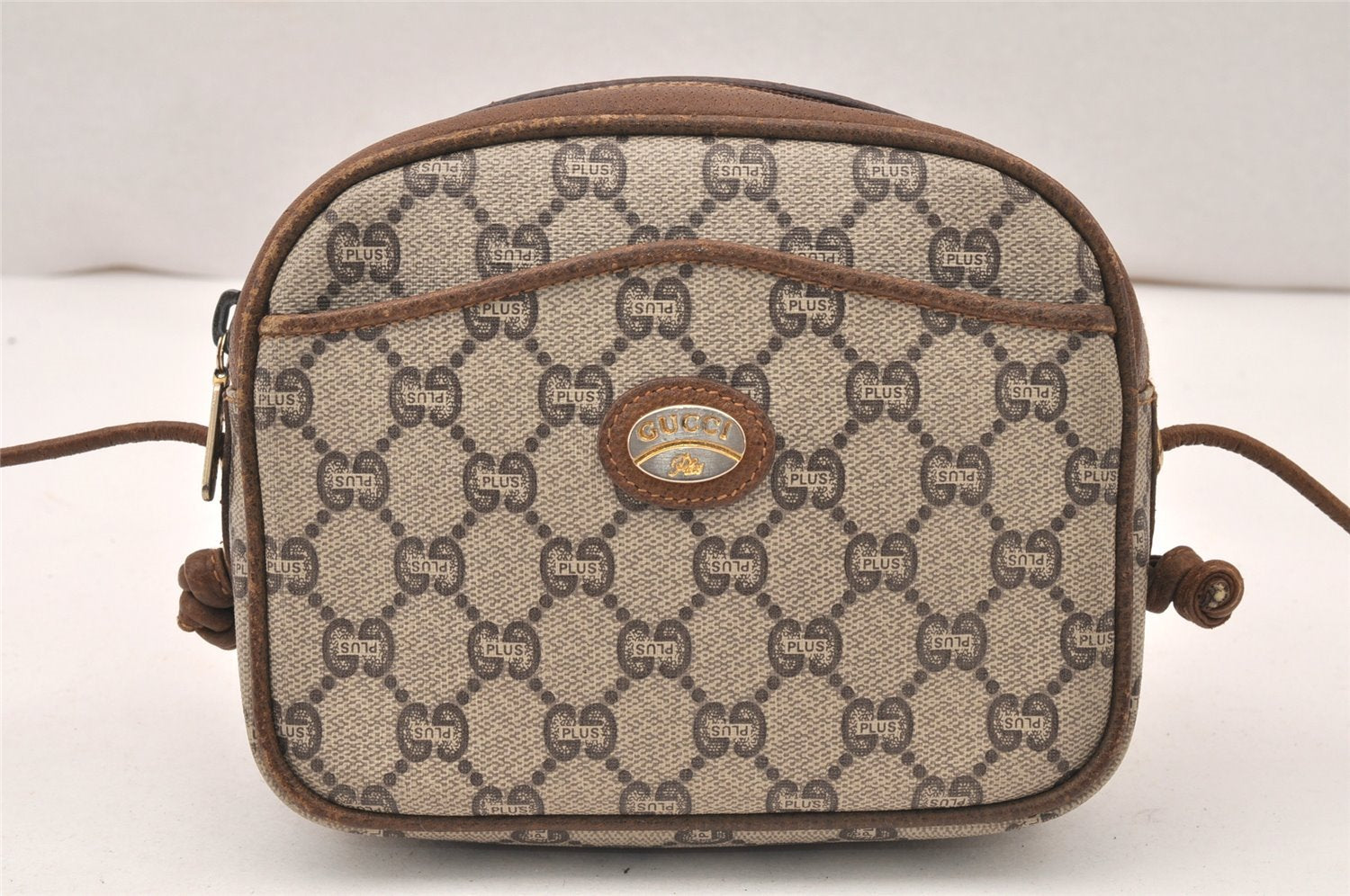 Authentic GUCCI GG Plus Shoulder Cross Body Bag PVC Leather Brown Junk 5673K