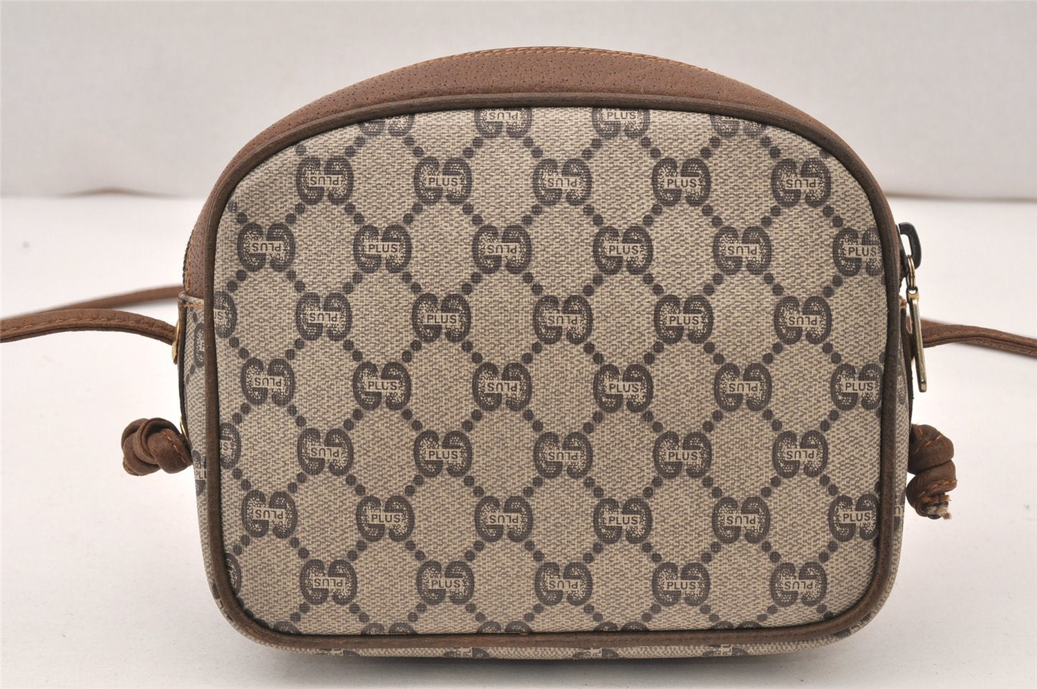 Authentic GUCCI GG Plus Shoulder Cross Body Bag PVC Leather Brown Junk 5673K
