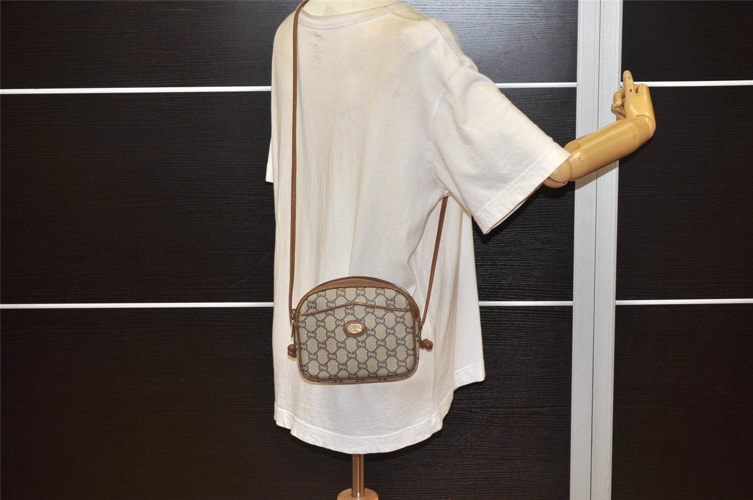 Authentic GUCCI GG Plus Shoulder Cross Body Bag PVC Leather Brown Junk 5673K