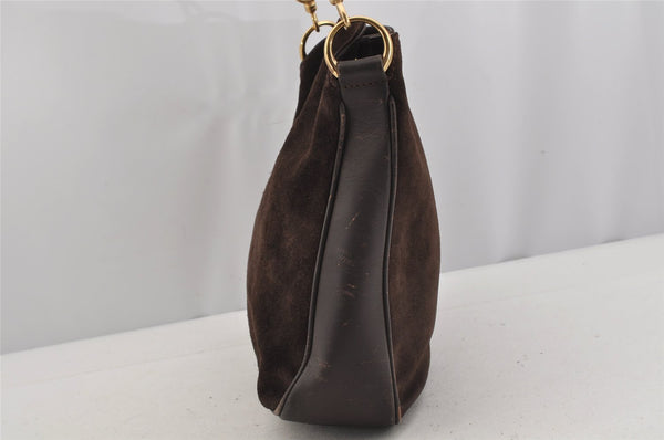Authentic GUCCI Bamboo 2Way Shoulder Hand Bag Suede Leather Brown Junk 5676J