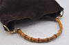 Authentic GUCCI Bamboo 2Way Shoulder Hand Bag Suede Leather Brown Junk 5676J
