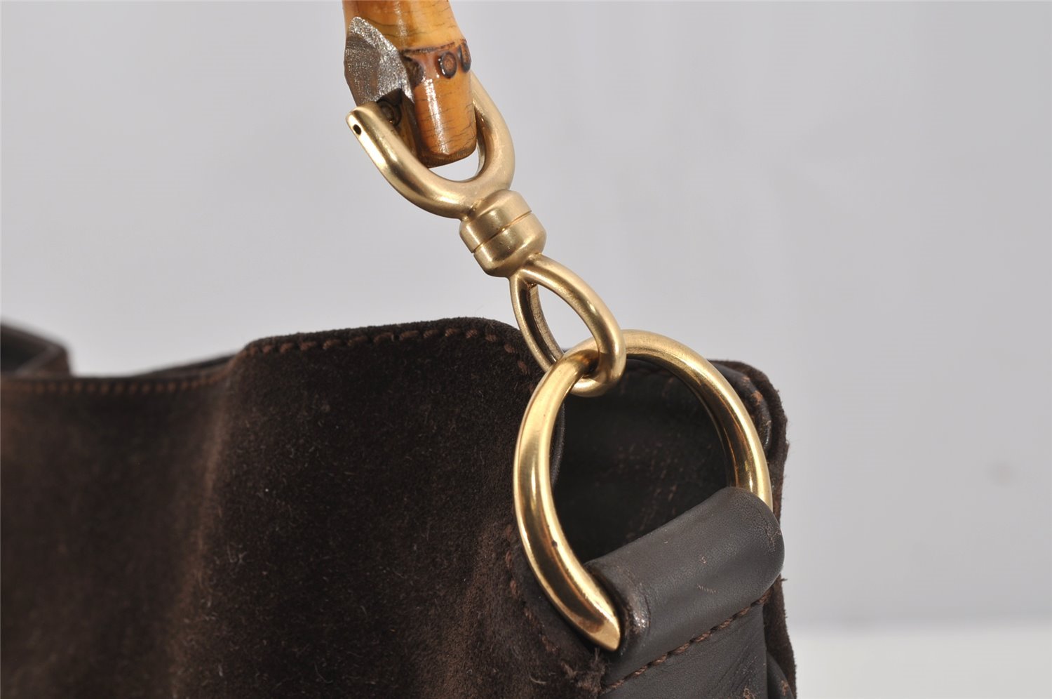 Authentic GUCCI Bamboo 2Way Shoulder Hand Bag Suede Leather Brown Junk 5676J