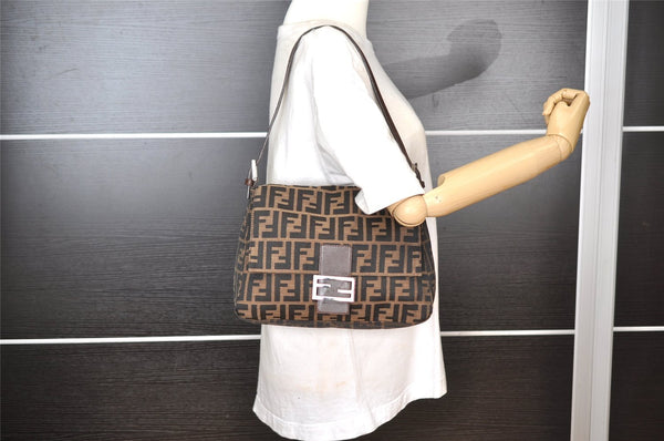 Authentic FENDI Zucca Mamma Baguette Shoulder Bag Canvas Leather Brown 5678I