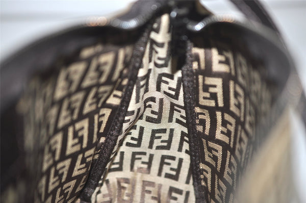 Authentic FENDI Zucchino Vintage Hand Bag Purse Canvas Leather Brown 5679I