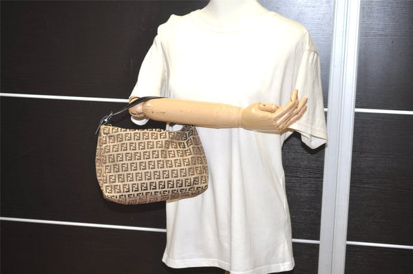 Authentic FENDI Zucchino Vintage Hand Bag Purse Canvas Leather Brown 5679I