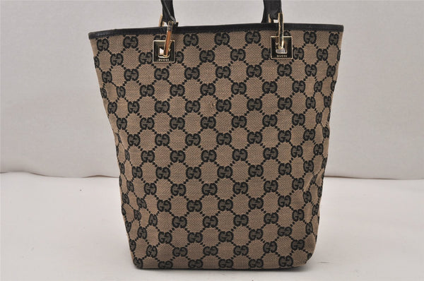 Authentic GUCCI Vintage Shoulder Tote Bag Purse GG Canvas Leather Black 5681K