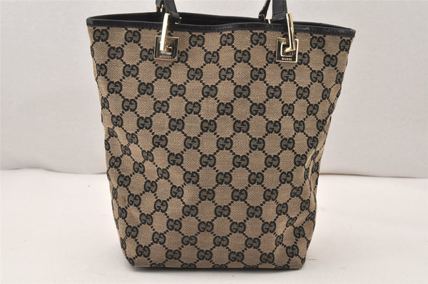 Authentic GUCCI Vintage Shoulder Tote Bag Purse GG Canvas Leather Black 5681K