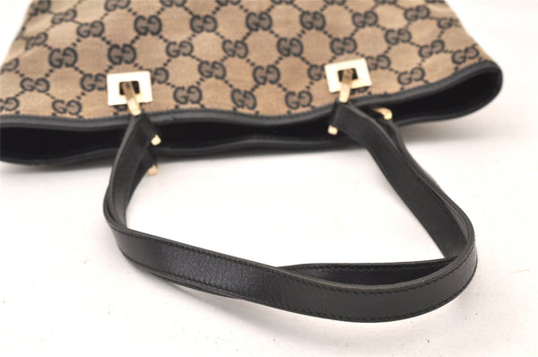 Authentic GUCCI Vintage Shoulder Tote Bag Purse GG Canvas Leather Black 5681K