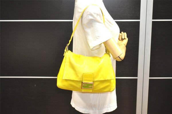 Authentic FENDI Mamma Baguette Shoulder Hand Bag Purse Leather Yellow 5683I