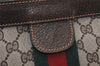 Authentic GUCCI Web Sherry Line Clutch Hand Bag Purse GG PVC Leather Brown 5684K