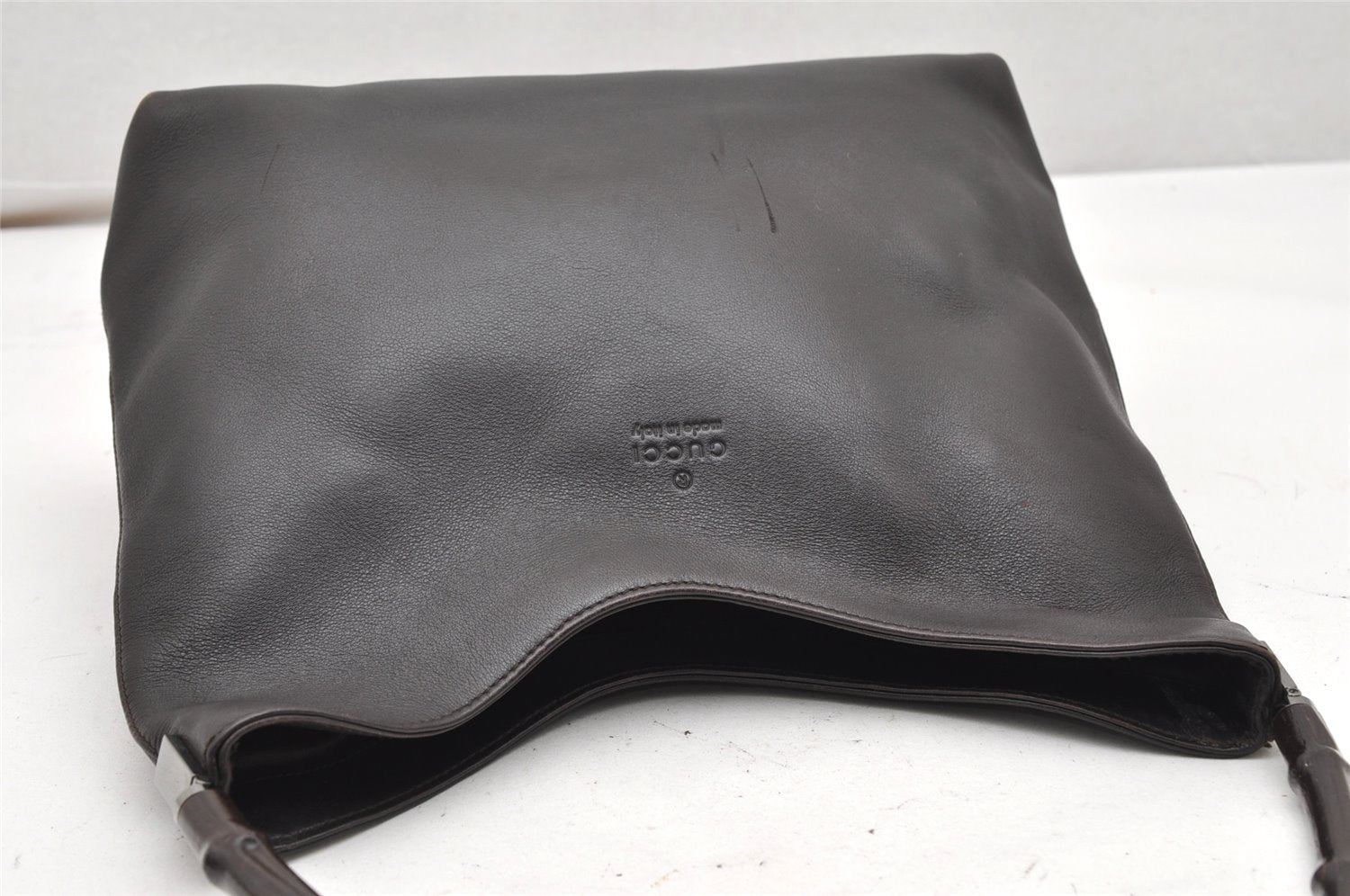 Authentic GUCCI Bamboo Shoulder Bag Purse Leather Brown 0013244 Junk 5685K