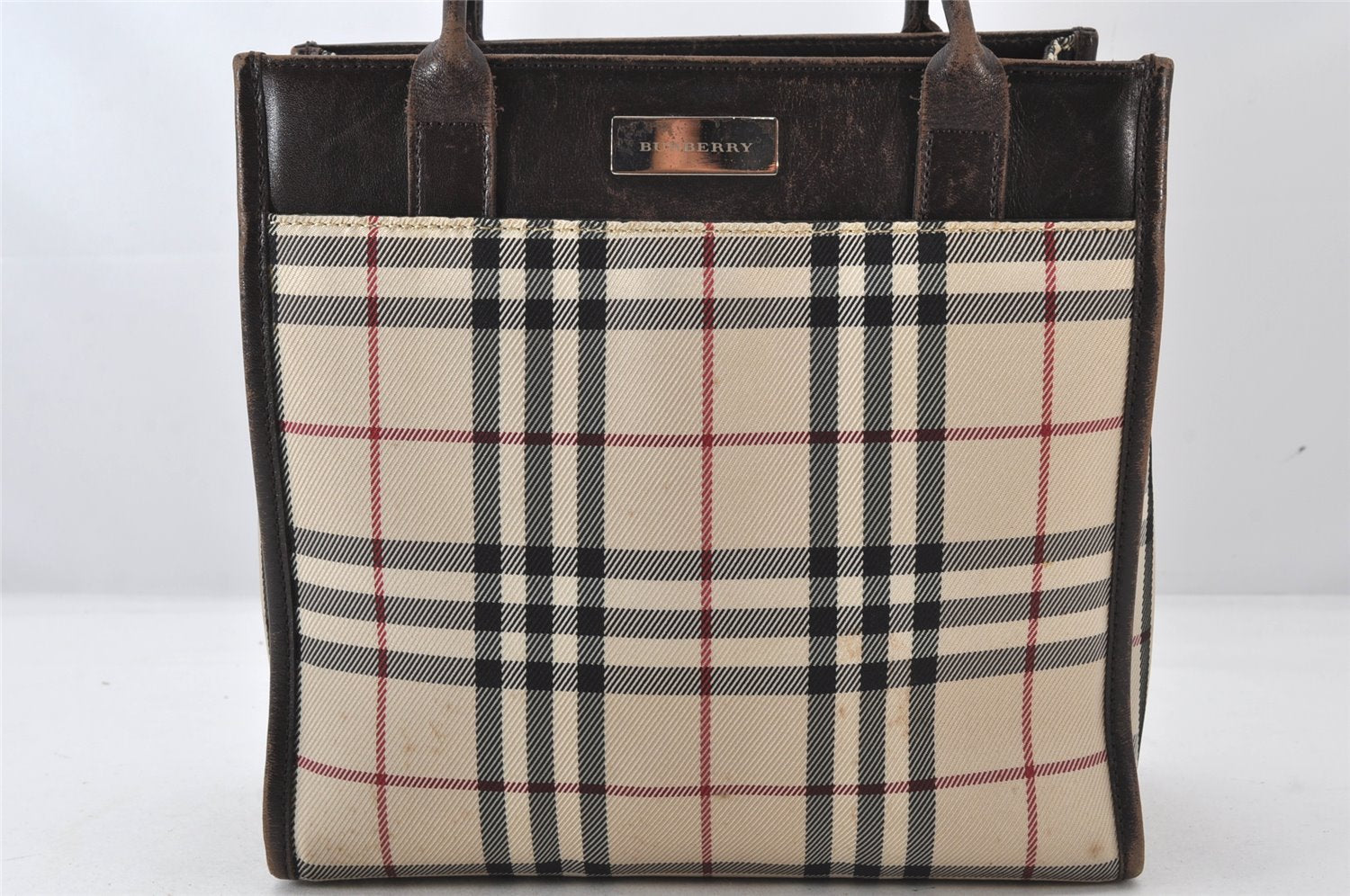 Authentic BURBERRY Nova Check Nylon Leather Tote Hand Bag Purse Beige 5686K