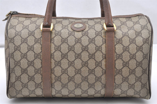 Authentic GUCCI Vintage Hand Boston Bag Purse GG PVC Leather Brown 5687K