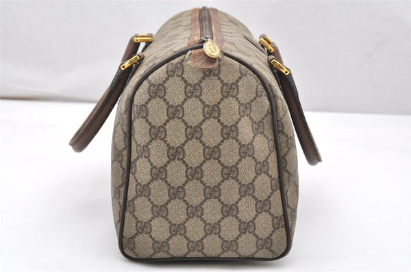 Authentic GUCCI Vintage Hand Boston Bag Purse GG PVC Leather Brown 5687K