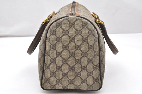 Authentic GUCCI Vintage Hand Boston Bag Purse GG PVC Leather Brown 5687K