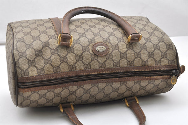 Authentic GUCCI Vintage Hand Boston Bag Purse GG PVC Leather Brown 5687K