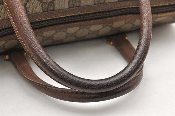 Authentic GUCCI Vintage Hand Boston Bag Purse GG PVC Leather Brown 5687K