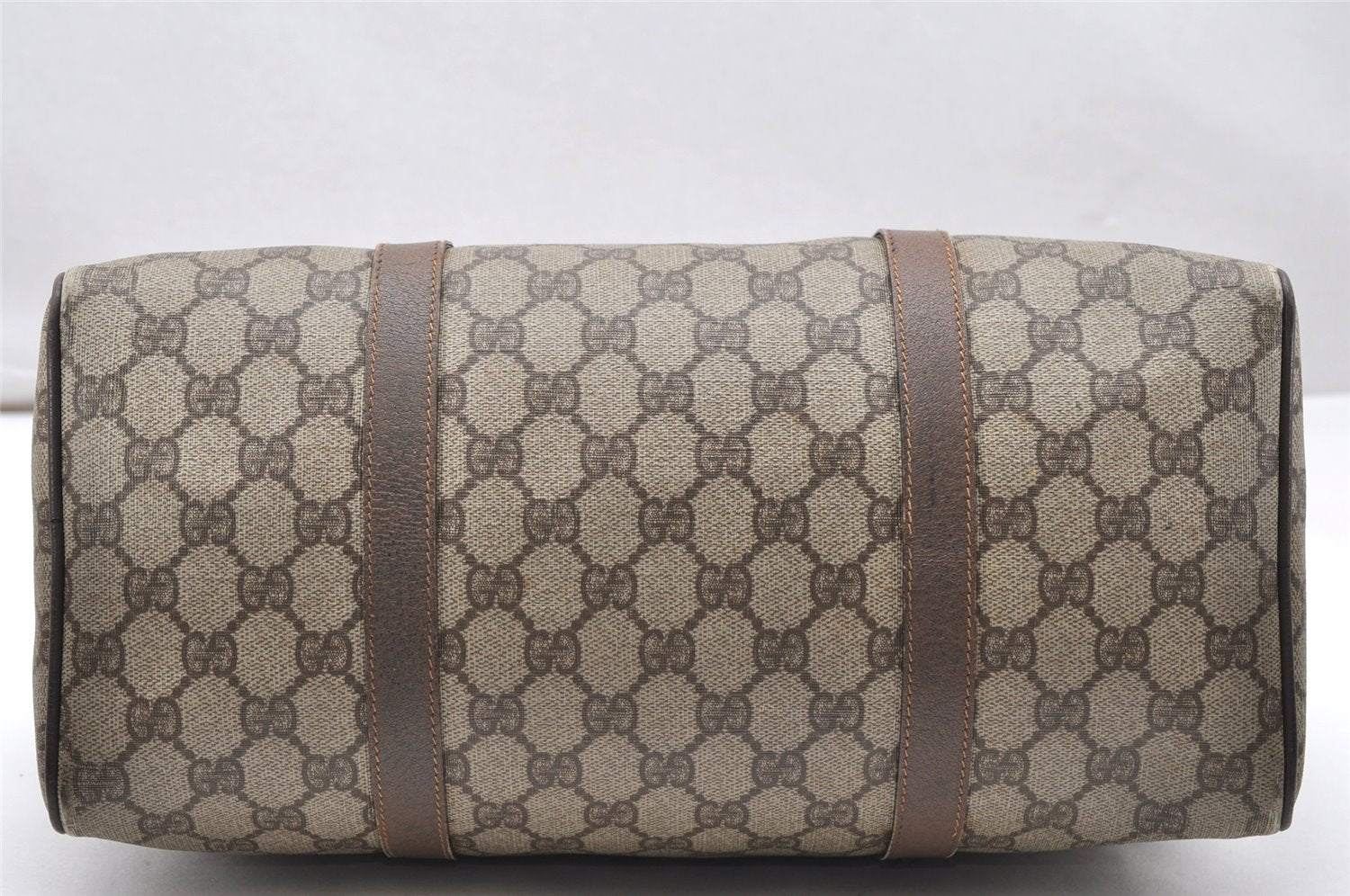 Authentic GUCCI Vintage Hand Boston Bag Purse GG PVC Leather Brown 5687K