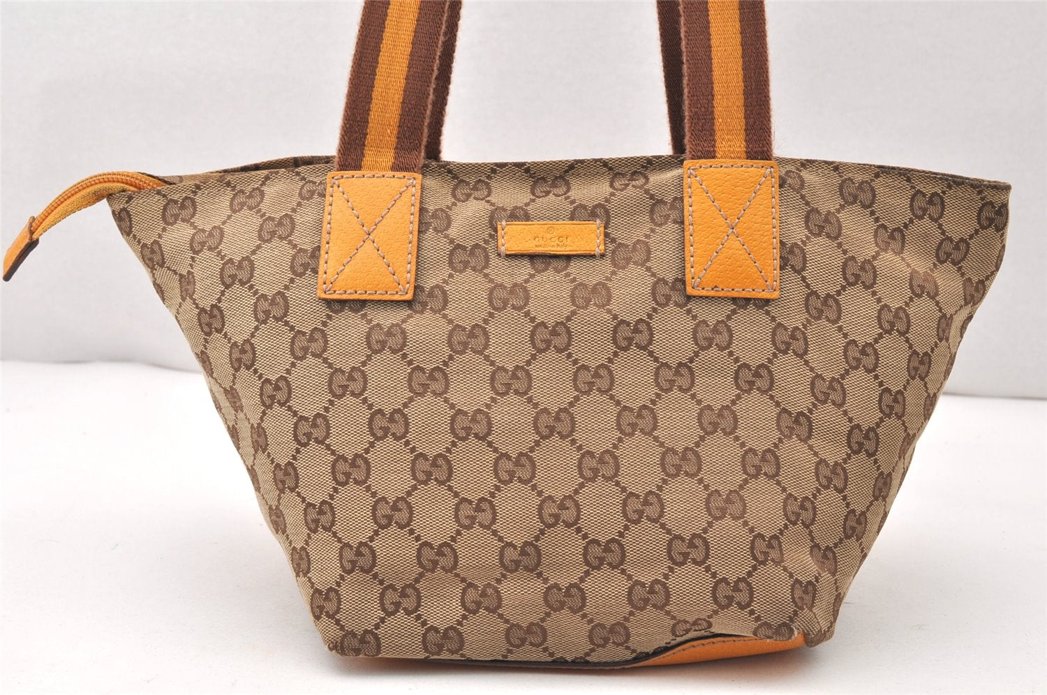 Authentic GUCCI Sherry Line Tote Hand Bag GG Canvas Leather 131228 Brown 5689K