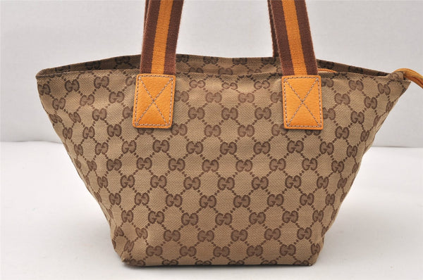 Authentic GUCCI Sherry Line Tote Hand Bag GG Canvas Leather 131228 Brown 5689K