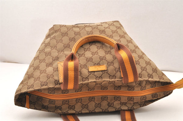 Authentic GUCCI Sherry Line Tote Hand Bag GG Canvas Leather 131228 Brown 5689K