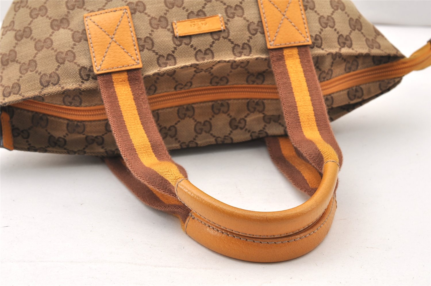 Authentic GUCCI Sherry Line Tote Hand Bag GG Canvas Leather 131228 Brown 5689K