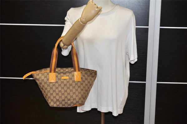 Authentic GUCCI Sherry Line Tote Hand Bag GG Canvas Leather 131228 Brown 5689K