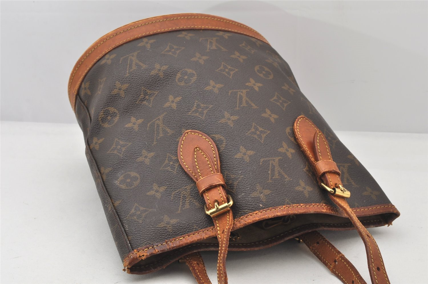 Authentic Louis Vuitton Monogram Bucket PM Shoulder Tote Bag M42238 Junk 5697K