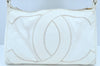Authentic CHANEL Vintage Caviar Skin CoCo Mark Shoulder Tote Bag White 5698H