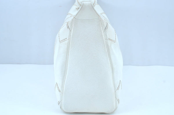 Authentic CHANEL Vintage Caviar Skin CoCo Mark Shoulder Tote Bag White 5698H