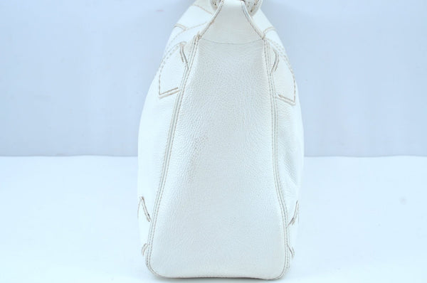 Authentic CHANEL Vintage Caviar Skin CoCo Mark Shoulder Tote Bag White 5698H
