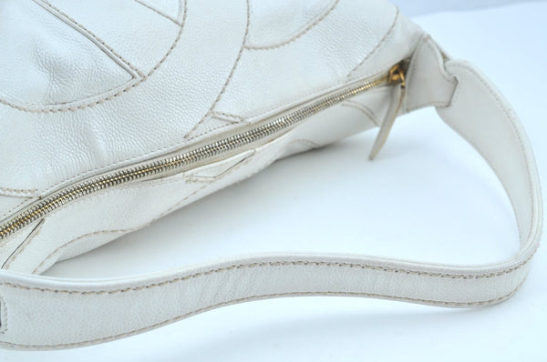 Authentic CHANEL Vintage Caviar Skin CoCo Mark Shoulder Tote Bag White 5698H