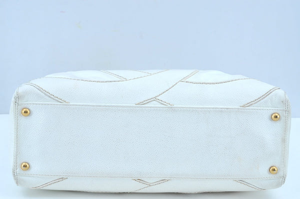 Authentic CHANEL Vintage Caviar Skin CoCo Mark Shoulder Tote Bag White 5698H