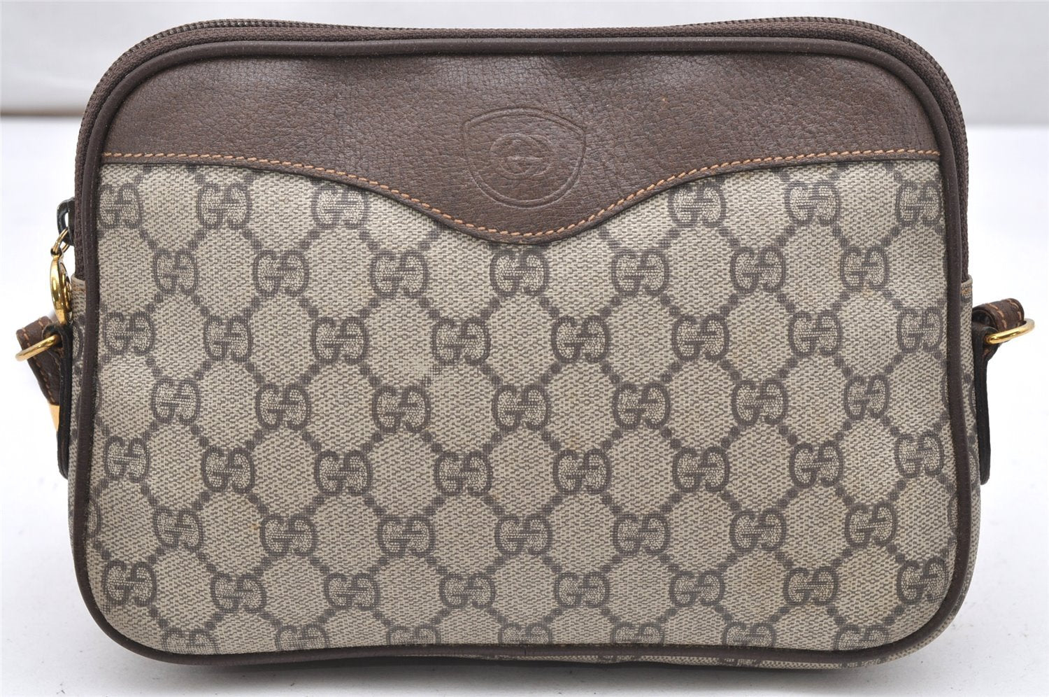 Authentic GUCCI Shoulder Cross Body Bag Purse GG PVC Leather Brown Junk 5699K