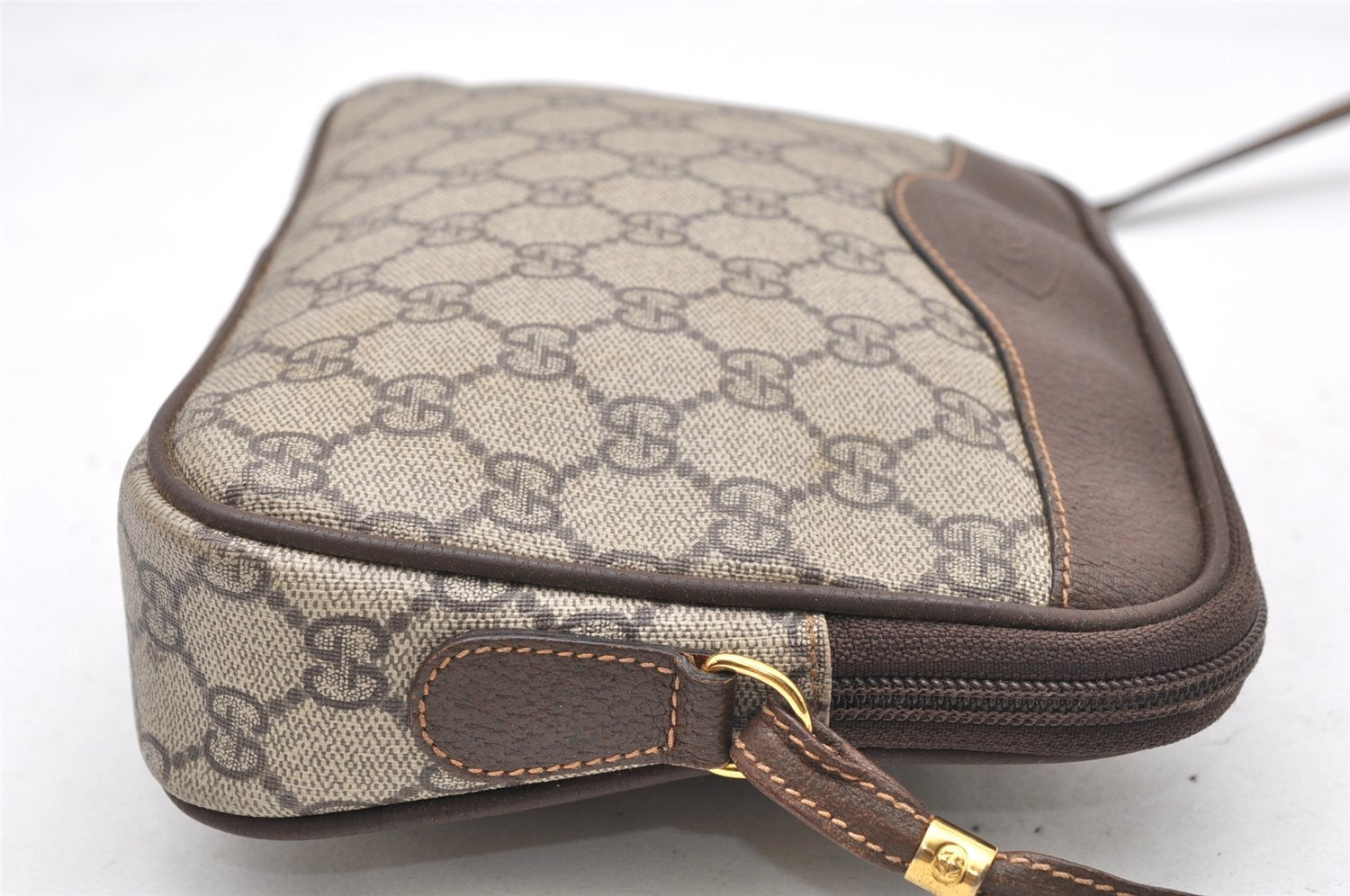 Authentic GUCCI Shoulder Cross Body Bag Purse GG PVC Leather Brown Junk 5699K