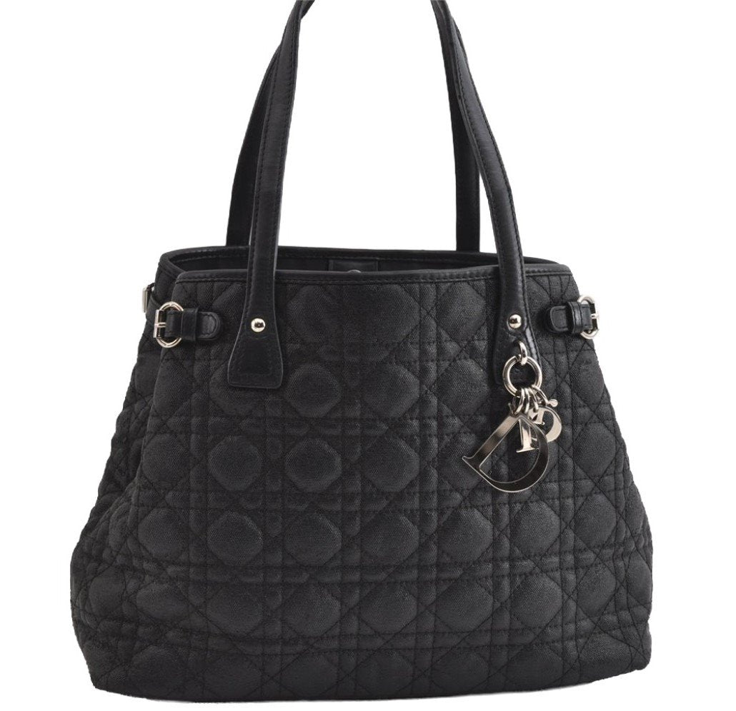 Authentic Christian Dior Panarea Cannage Tote Bag PVC Leather Black 5700I