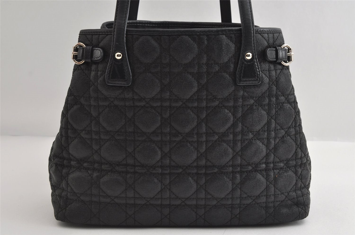 Authentic Christian Dior Panarea Cannage Tote Bag PVC Leather Black 5700I