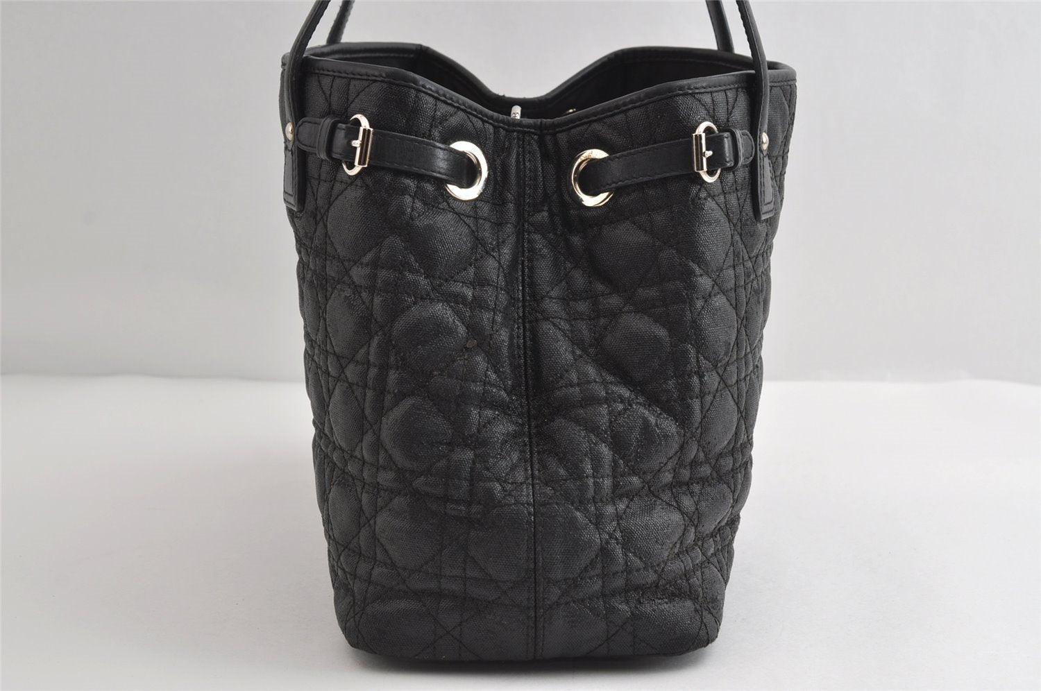 Authentic Christian Dior Panarea Cannage Tote Bag PVC Leather Black 5700I