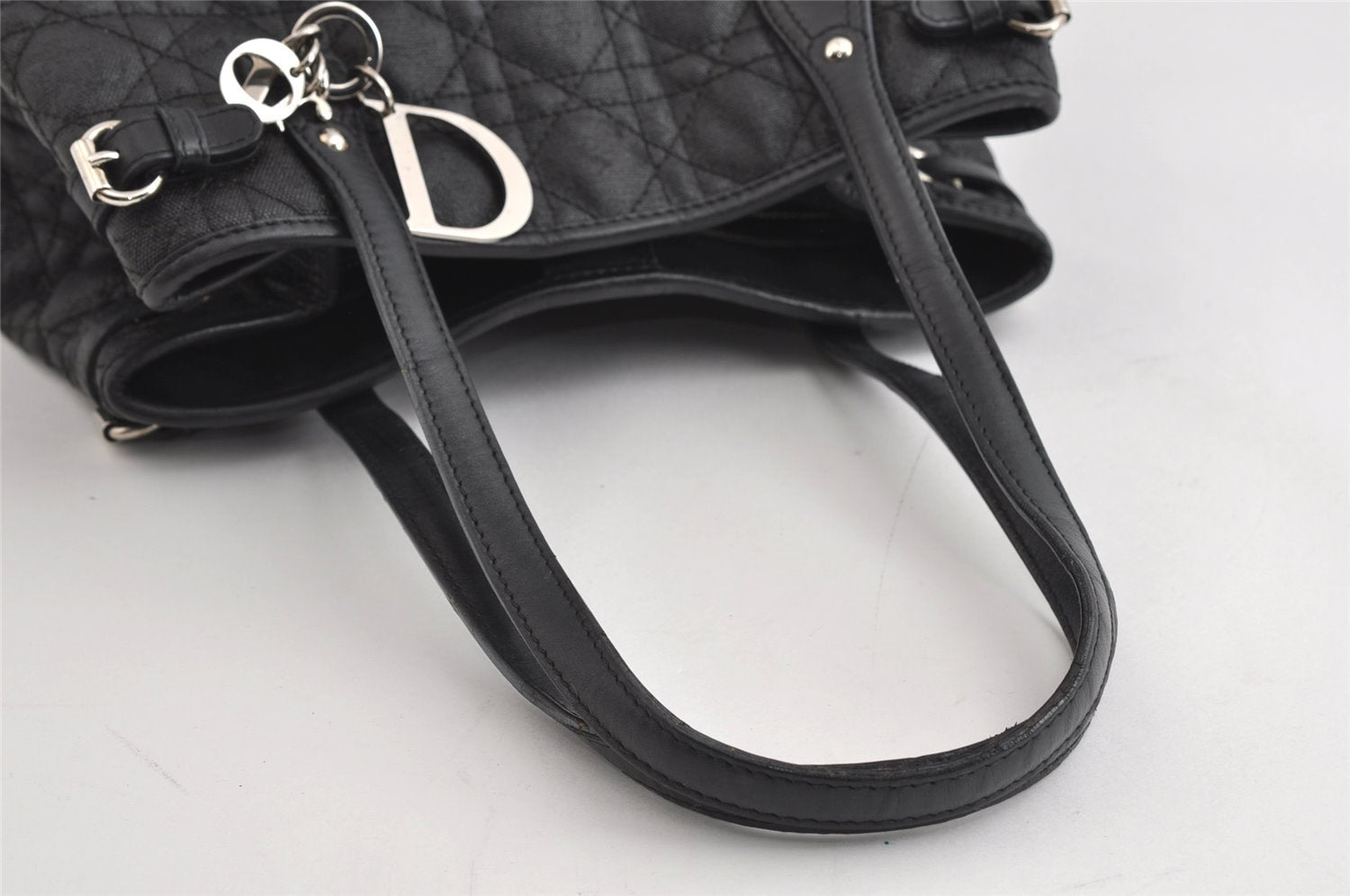 Authentic Christian Dior Panarea Cannage Tote Bag PVC Leather Black 5700I