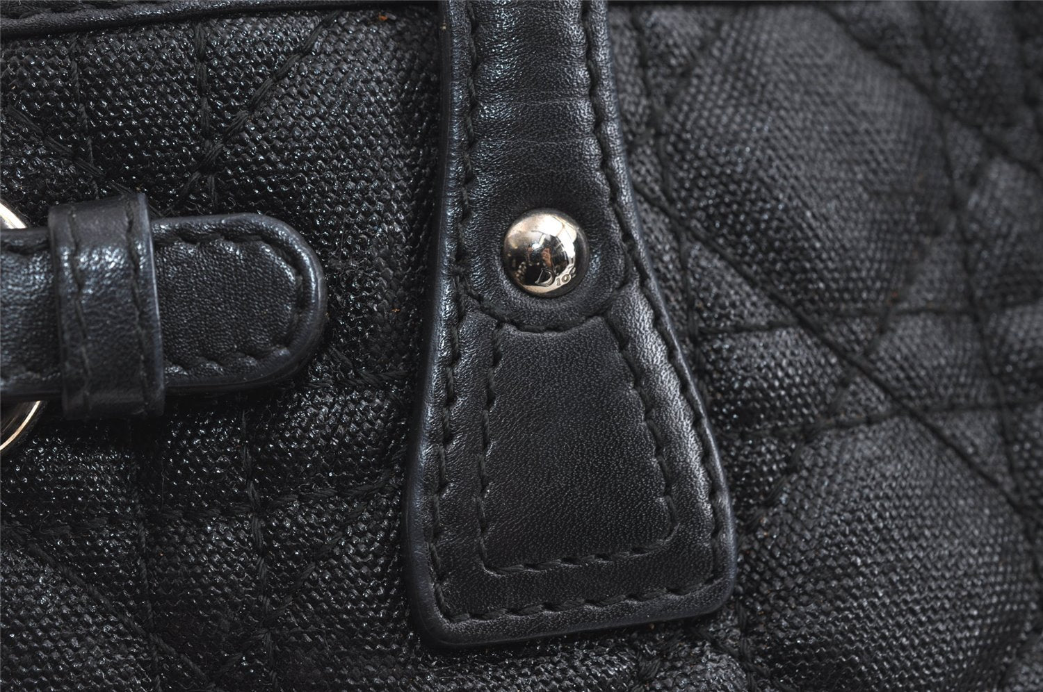 Authentic Christian Dior Panarea Cannage Tote Bag PVC Leather Black 5700I