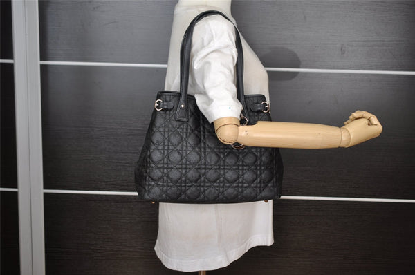Authentic Christian Dior Panarea Cannage Tote Bag PVC Leather Black 5700I