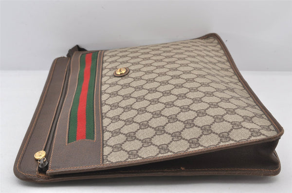 Authentic GUCCI Web Sherry Line Document PC Case GG PVC Leather Brown 5701K