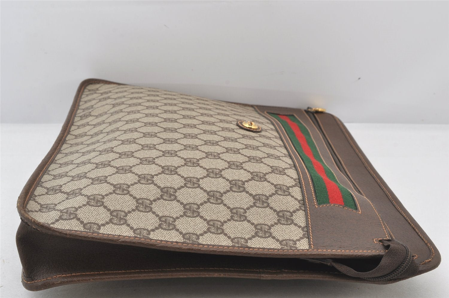 Authentic GUCCI Web Sherry Line Document PC Case GG PVC Leather Brown 5701K