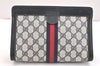 Authentic GUCCI Sherry Line Clutch Hand Bag Purse GG PVC Leather Navy Junk 5703K